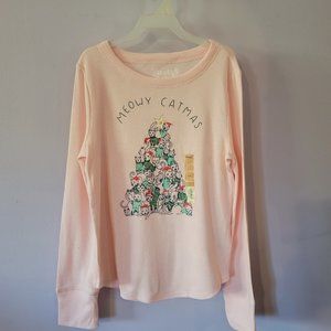 long sleeve waffle top with Cats